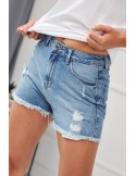 Short denim shorts with abrasions, blue 30080 - Online store - Boutique